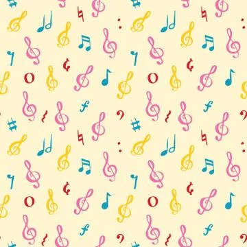 Music note seamless pattern vector illustration. Hand drawn sketched doodle m Stock Illustration