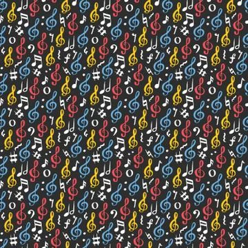 Music note seamless pattern vector illustration. Hand drawn sketched doodle m Stock Illustration