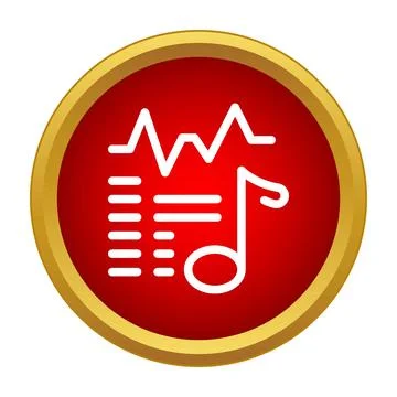 Music note with sound wave on red button Stock Illustration