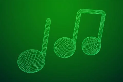 Music note. Wireframe low poly mesh vector illustration. Stock Illustration