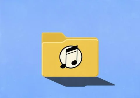 Music note on yellow digital file folder against blue background イラスト素材