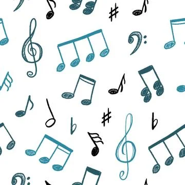 Music notes and clefs seamless pattern - vector musical texture. 스톡 일러스트