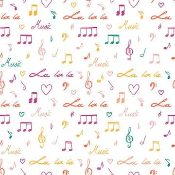 Music notes and clefs seamless pattern - vector musical texture. Illustrazione stock