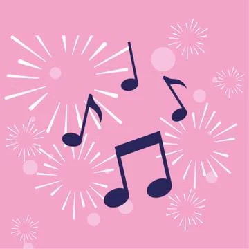 Music notes and fireworks vector design 스톡 일러스트