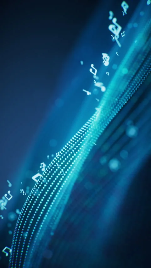 Music notes and glowing neon lines, 3d rendering. Stock Footage 319831961