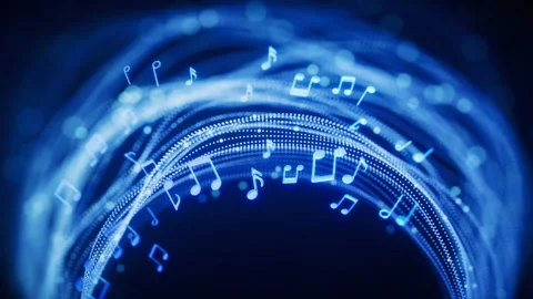 Music notes and glowing neon lines, 3d rendering. Stock Footage 319832278
