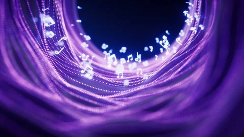 Music notes and glowing neon lines, 3d rendering. Stock Footage 324678888
