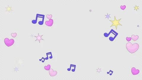 Music notes and hearts cute transparent overlay animation Stock Footage 335362170
