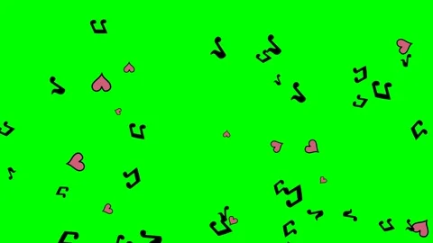 Music notes and hearts floating on a green screen background. Cartoon element Vidéo 146259978