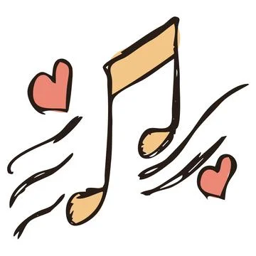 Music Notes and Hearts Hand Drawn Lullaby Doodle Vector Stock Illustration