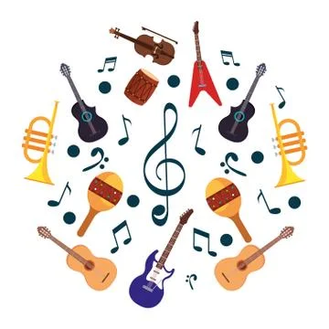 Music notes and instruments pattern 스톡 일러스트