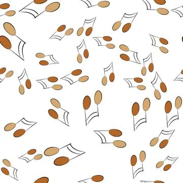 Music notes are scattered over a white background. Stock Illustration