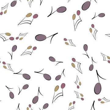 Music notes are scattered over a white background. Illustrazione stock