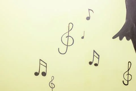 Music notes background, music notes on a yellow background Stock Photos