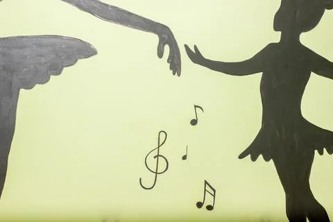 Music notes background, music notes on a yellow background Stockfoto's