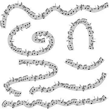 Music notes background. Musical staff wave. Abstract music notes. Melody li.. Stock Illustration