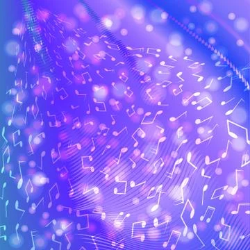Music notes on blue purple background. Stock Illustration