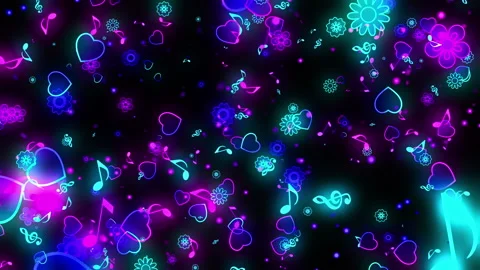 Music Notes Bright Neon Background Looped Video Stock Footage 147017232