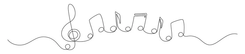Music notes continuous one line drawing. イラスト素材
