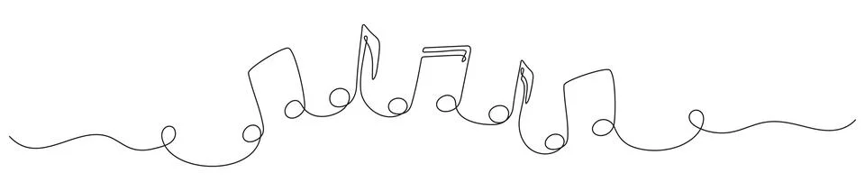 Music notes continuous one line drawing. イラスト素材