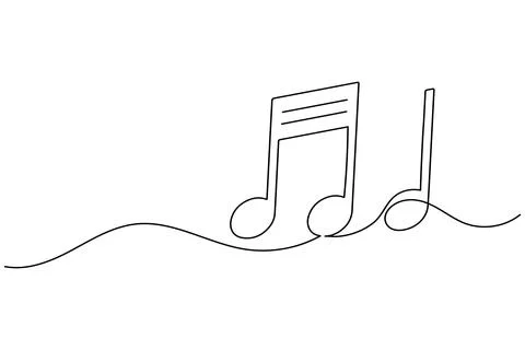 Music notes continuous one line drawing on white background minimalist vect.. Illustrazione stock