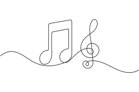 Music notes continuous one line drawing on white background minimalist vect.. Illustrazione stock