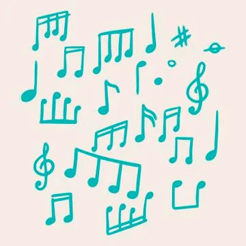 Music notes doodle. Vector isolated objects on background. Stock Illustration