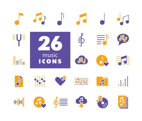 Music notes flat vector glyph icons set 스톡 일러스트