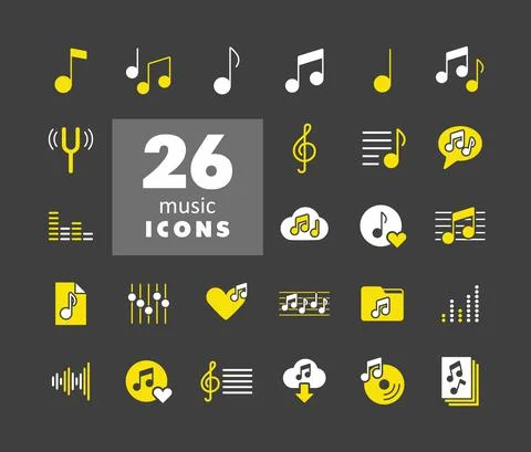 Music notes flat vector glyph icons set 스톡 일러스트
