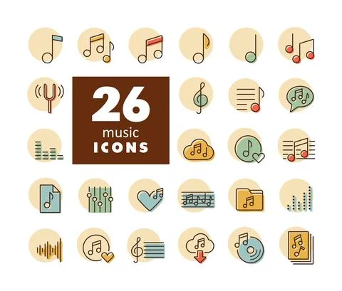 Music notes flat vector icons set 스톡 일러스트