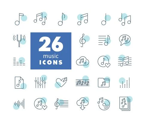 Music notes flat vector icons set Stock Illustration