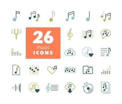 Music notes flat vector icons set Stock Illustration