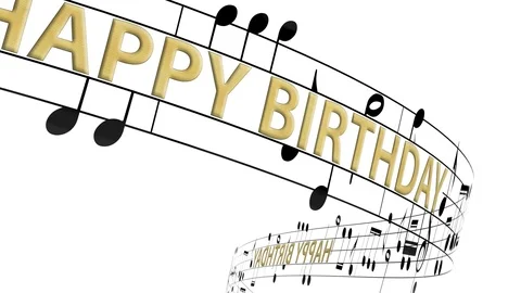 Music notes flowing with message happy birthday in gold color Stock Footage 117257510