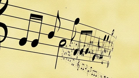 Music notes flowing on the old paper Stock Footage 74993551