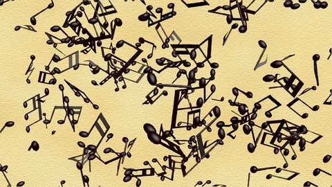 Music notes flowing on the old paper background, seamless animation Stock Footage 98759402
