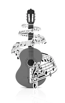 Music notes with guitar player Stock Illustration