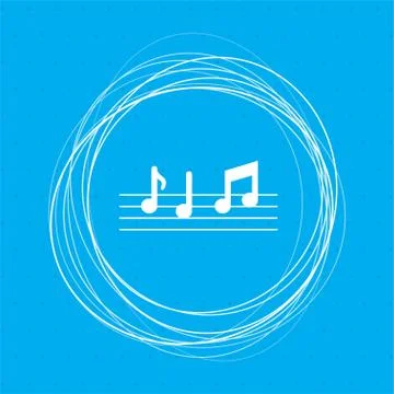 Music notes icon on a blue background with abstract circles around and place  Stock Illustration