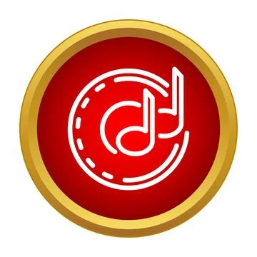 Music notes icon playing inside red circle Stock Illustration