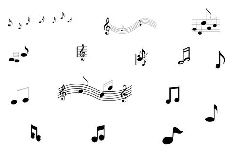 Music notes icon set in black color. Music notes set on white background Stock Illustration