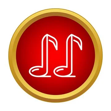 Music notes icon symbol on red gold circle Stock Illustration