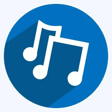 Music Notes Icon in trendy long shadow style isolated on soft blue background Illustrazione stock