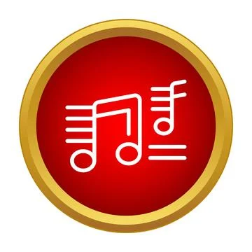 Music notes line icon on red button Stock Illustration