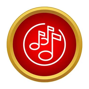 Music notes line icon on red button Stock Illustration