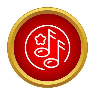 Music notes line icon with star in red circle Stock Illustration