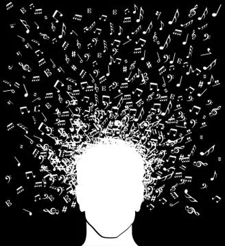 Music notes man head splash Stock Illustration