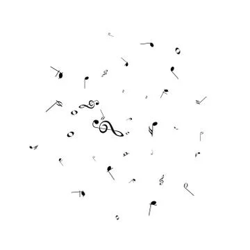 Music notes. Mensural musical notation. Black notes symbols.  Music staff. Illustrazione stock