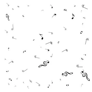 Music notes. Mensural musical notation. Black notes symbols.  Music staff. Stock Illustration