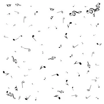 Music notes. Mensural musical notation. Black notes symbols.  Music staff. Stock Illustration
