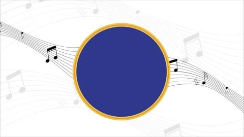 Music notes moving across staff lines with blue circle frame on white backg.. Stock Footage 345827290