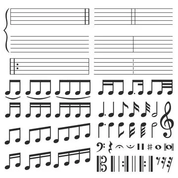 Music notes. Musical melody notation, note tone and treble clef swirl shape.. Illustrazione stock